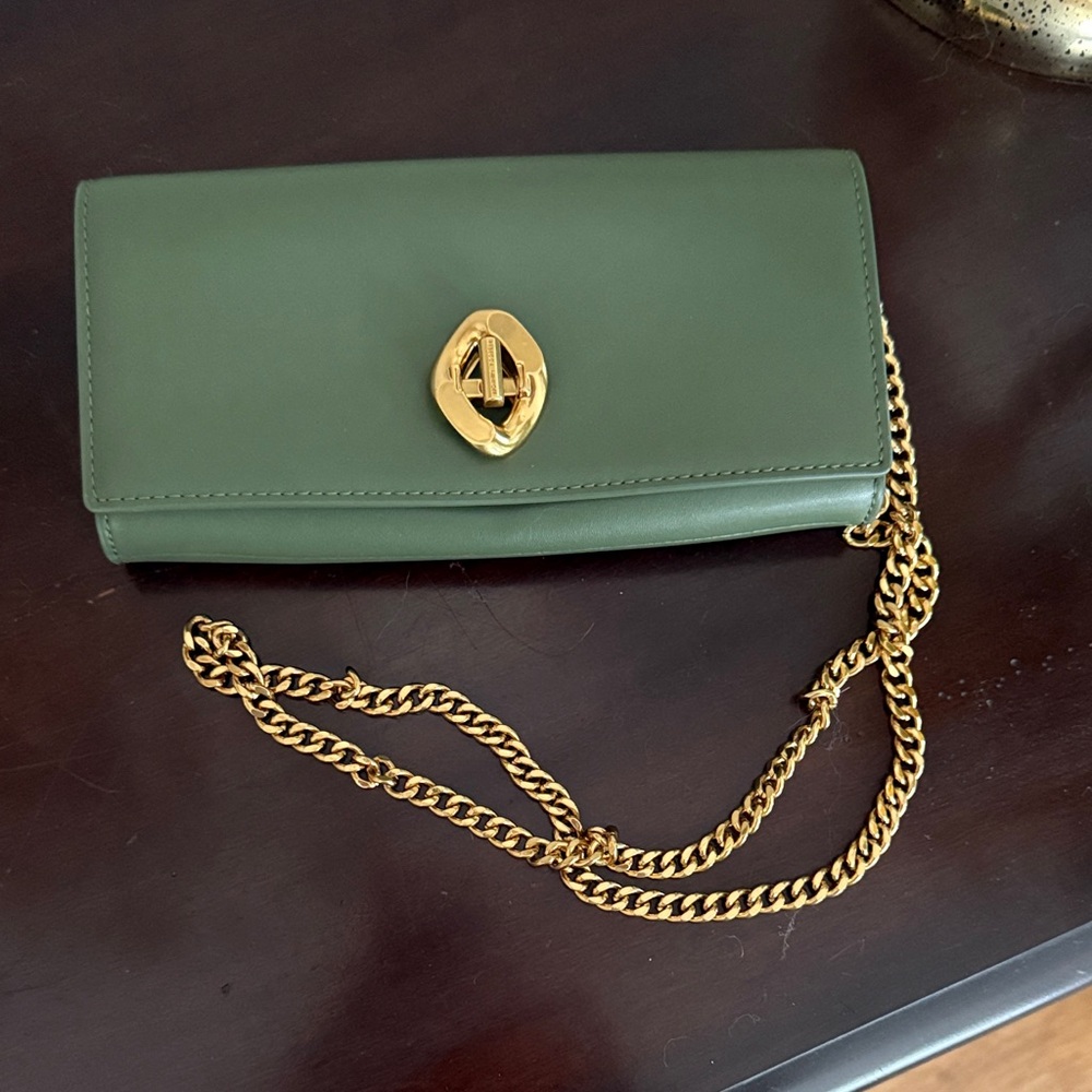 Chic Green Clutch with Gold Chain